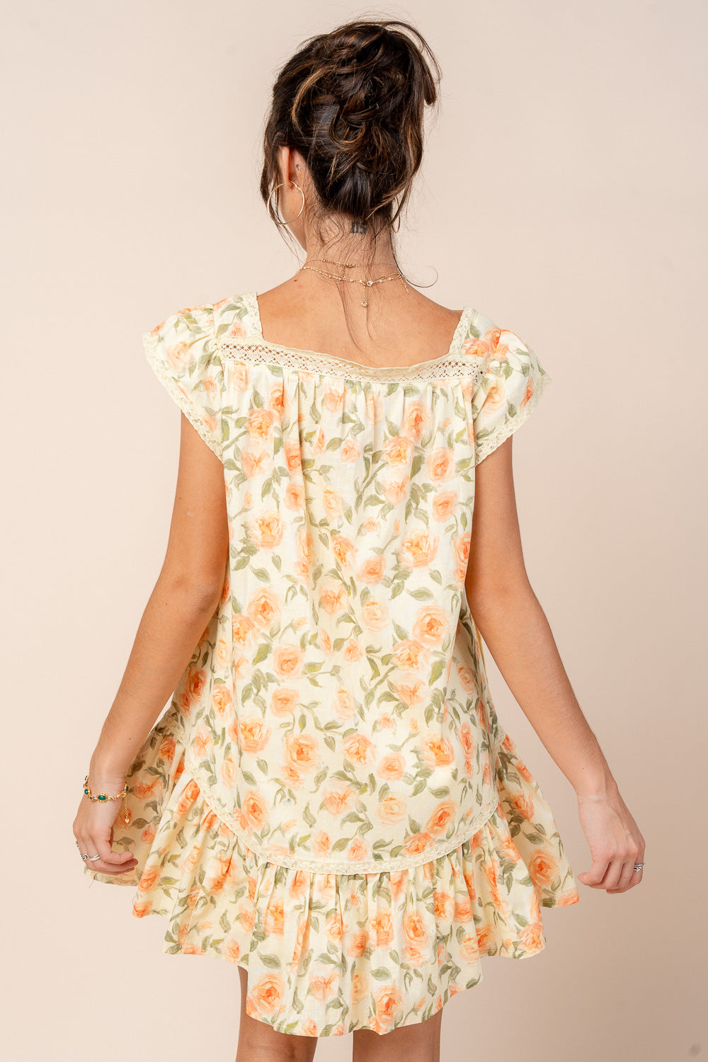 LINEN PRINTED BUTTON FRONT S/S BABY DOLL MINIDRESS