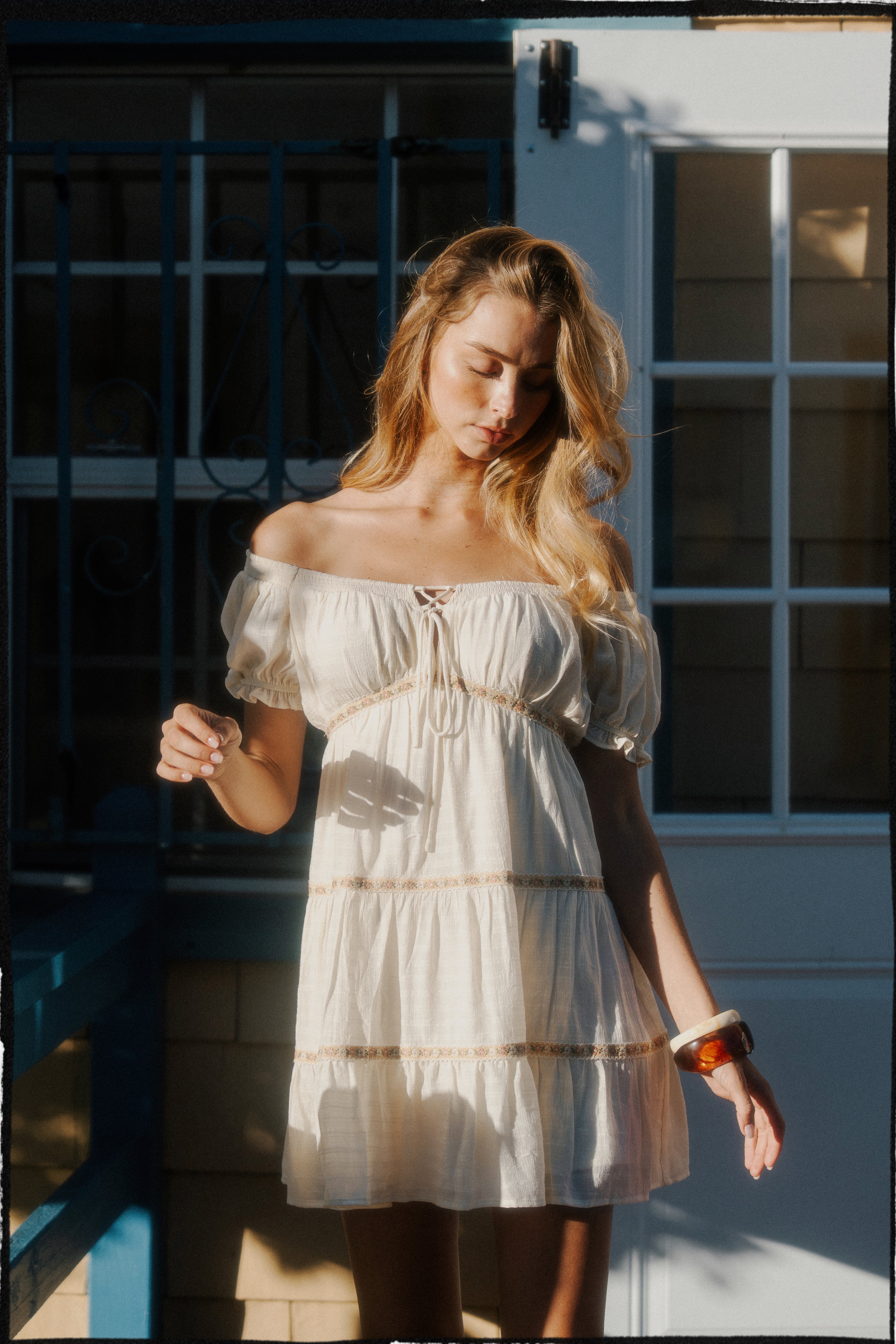 OFF SHOULDER TIERED BABYDOLL DRESS