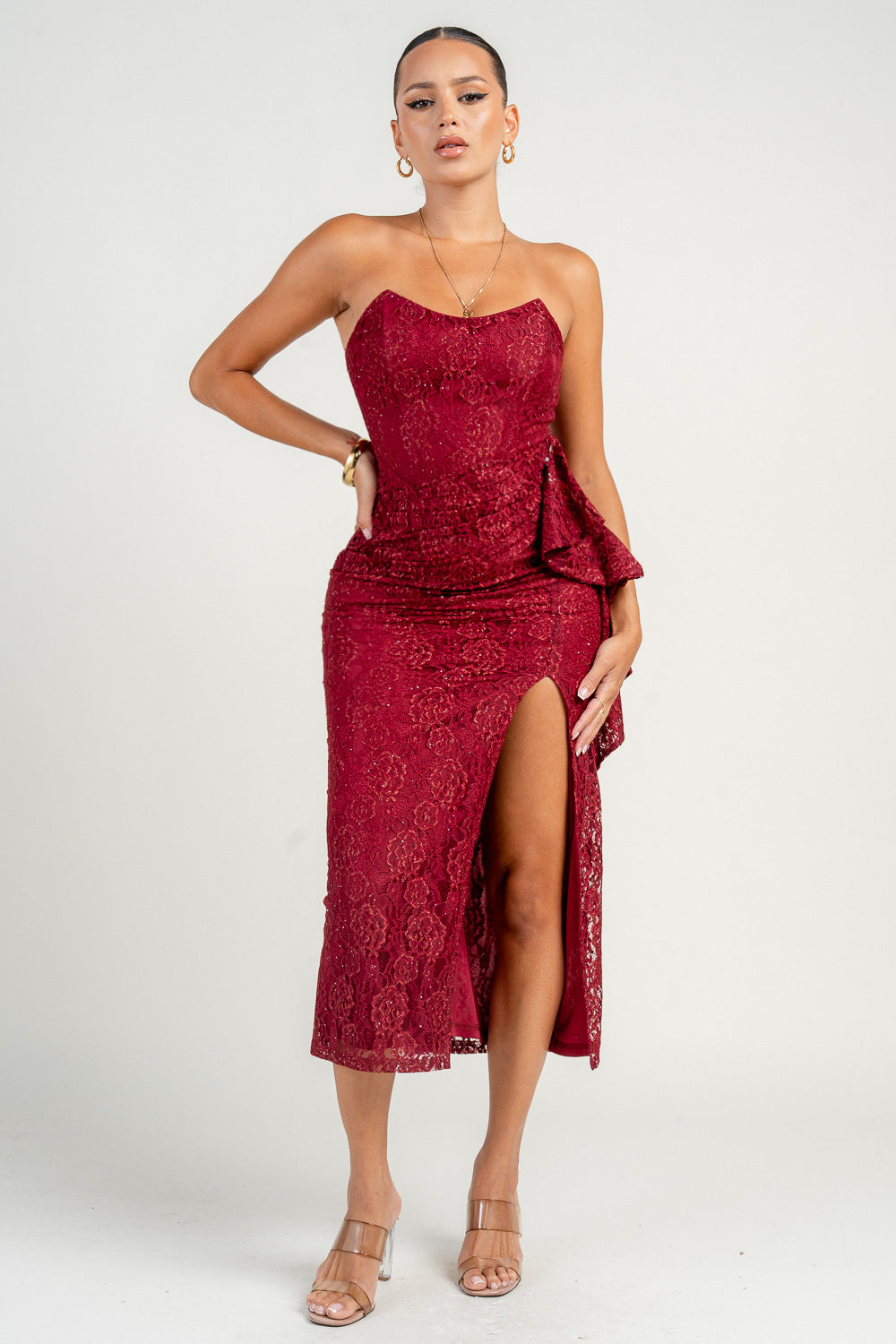 STRAPLESS MIDI DRESS