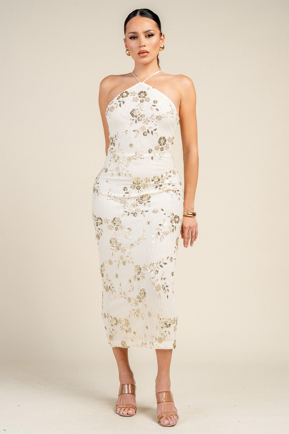 BACK COWL DETAIL TTED MIDI DRESS