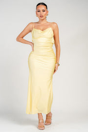 BACK COWL NECK MERMAID MIDI DRESS