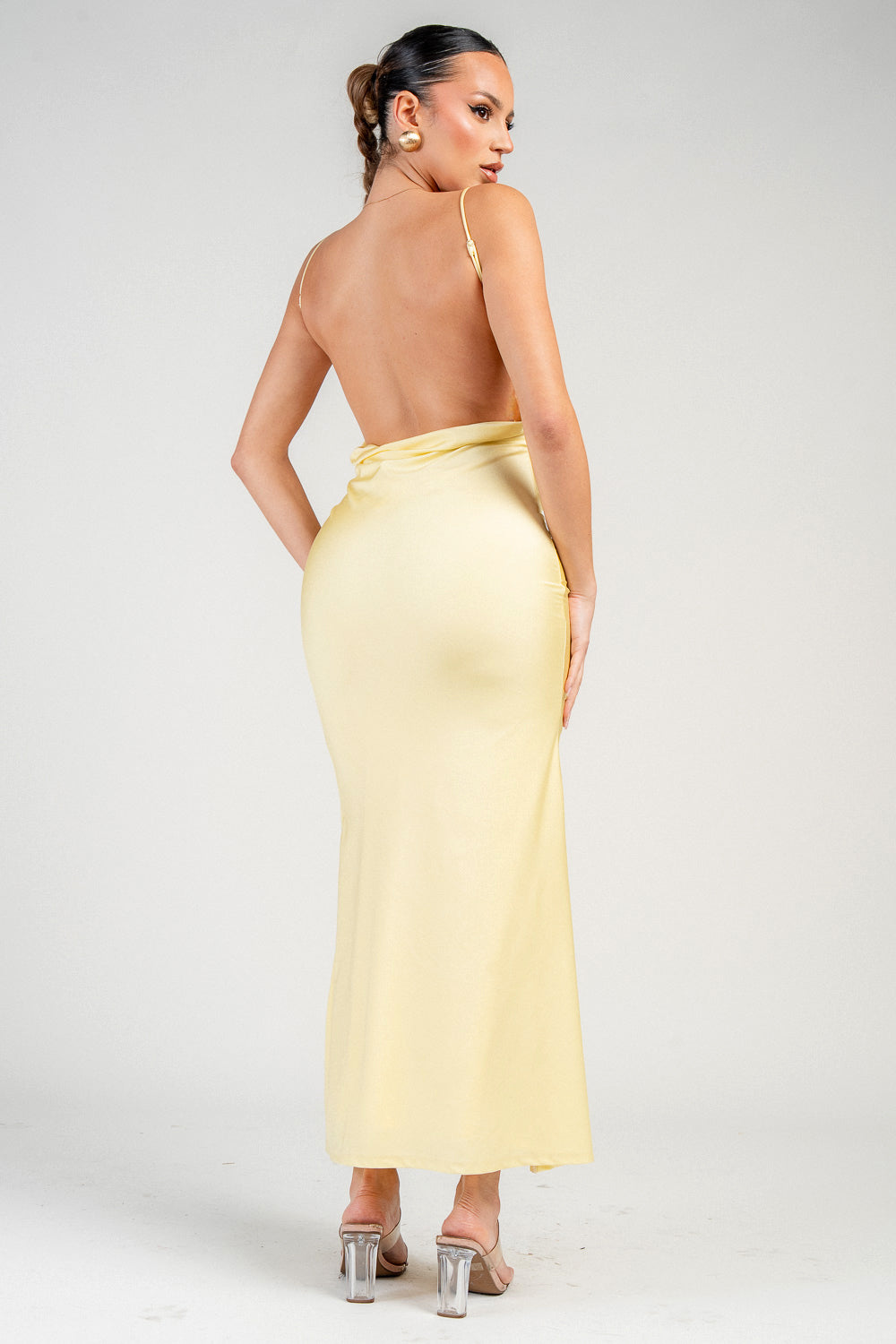 BACK COWL NECK MERMAID MIDI DRESS