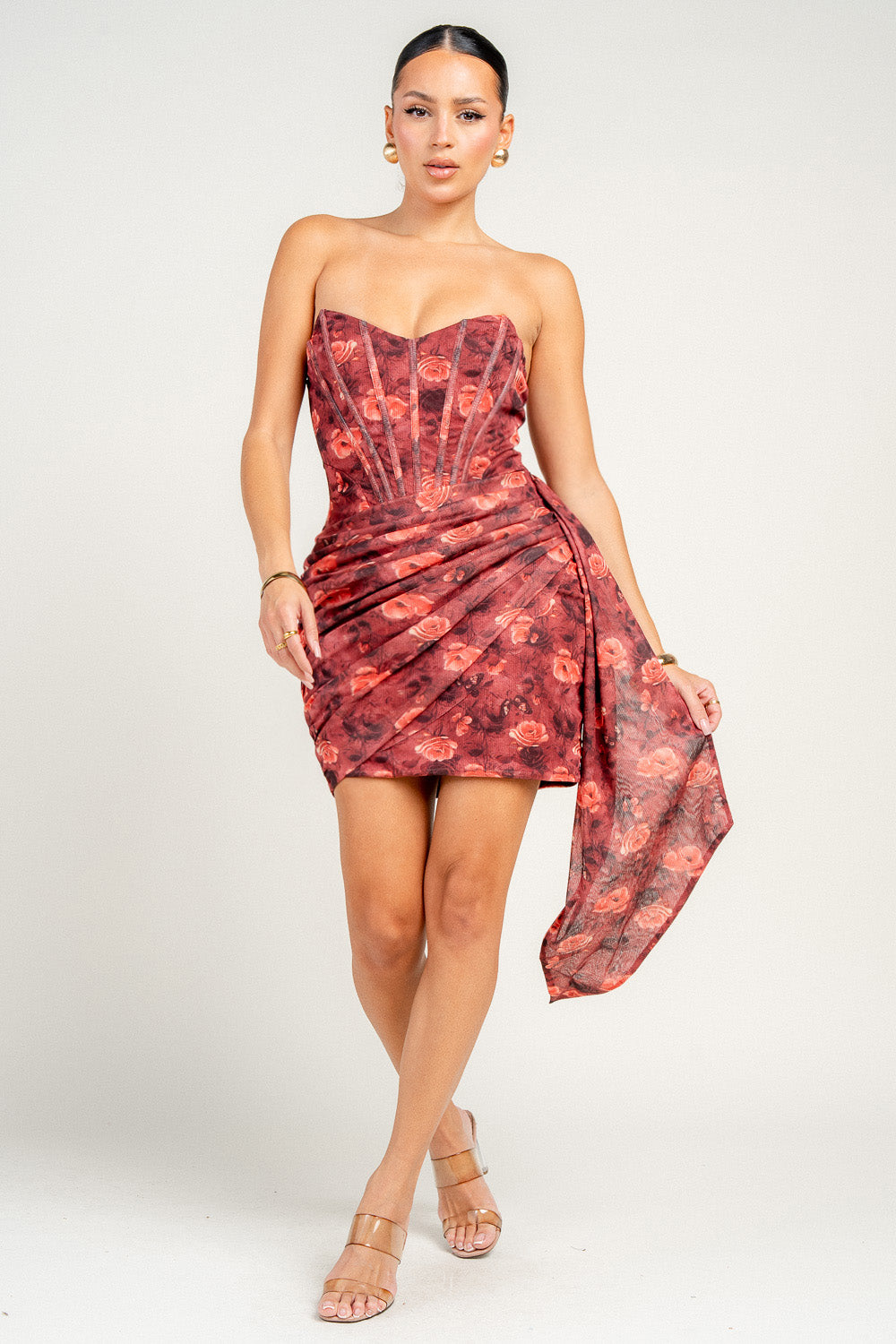 CORSET TUBE MINI DRESS WITH A SIDE SASH