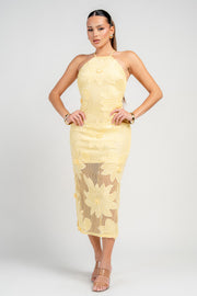 HALTER NECK WITH LACE UP BACK MIDI DRESS