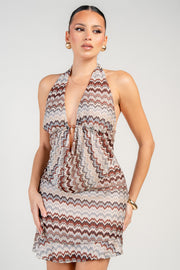 COWL HALTER NECK W/ RUFFLED MINI DRESS