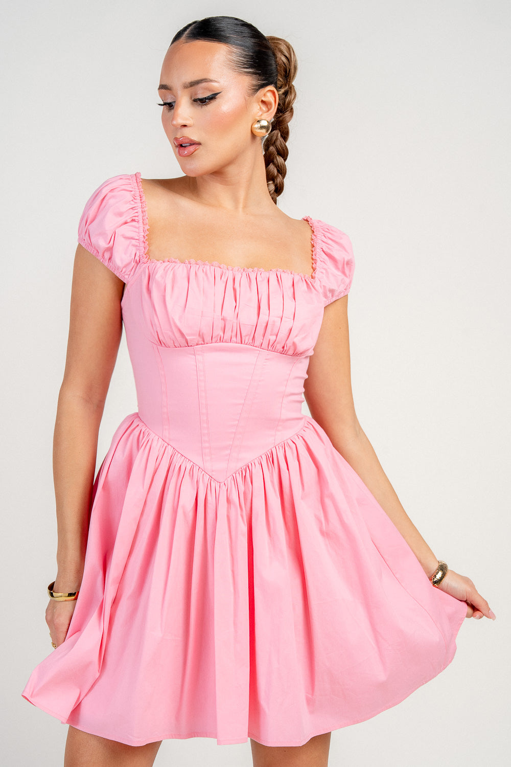 STRETCH POPLIN MINI DRESS