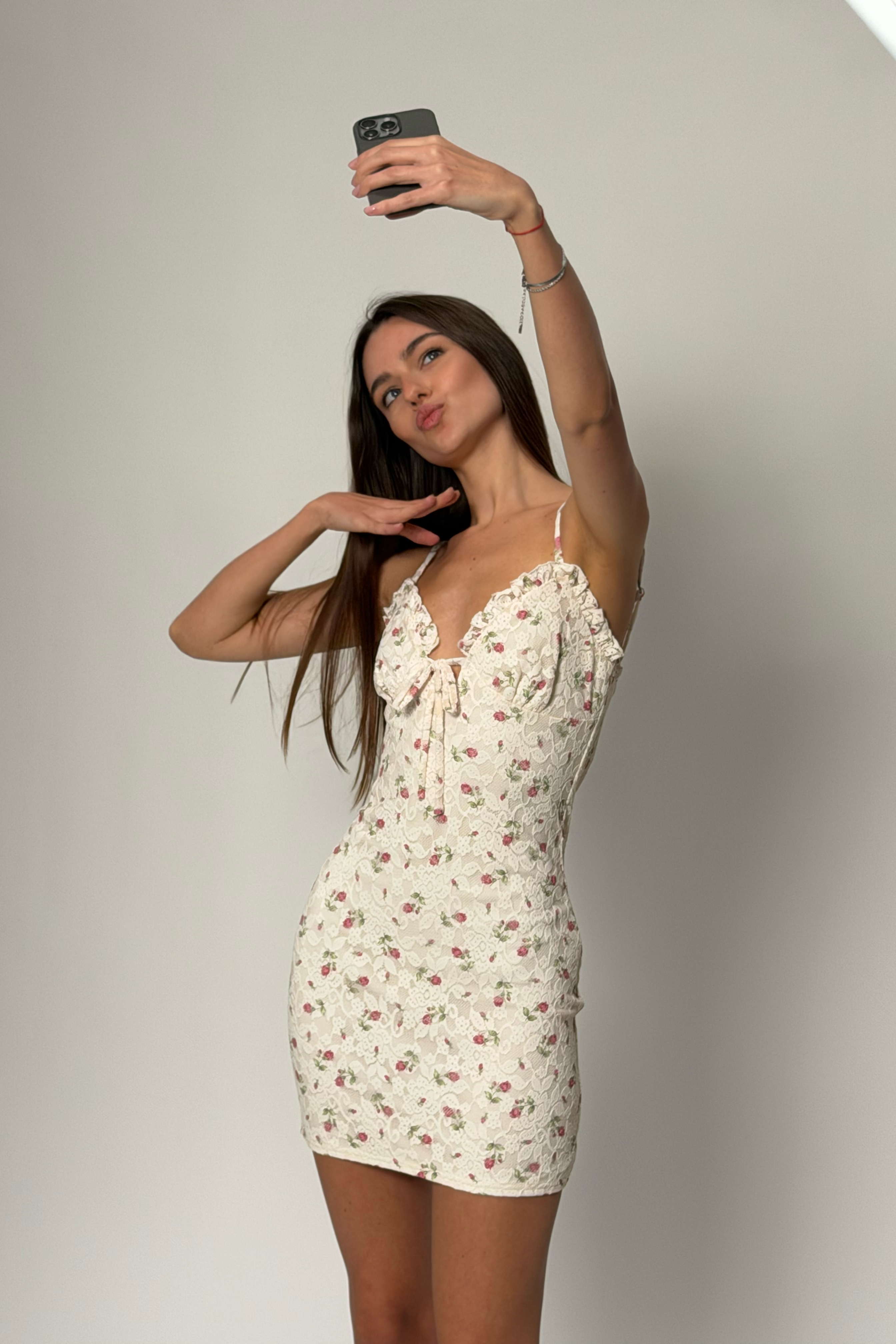FLORAL LACE TRIM TIE FRONT BODYCON MINI DRESS