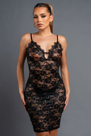 SEE-THRU FOILED LACE SLEEVELESS BODYCON MIDI DRESS