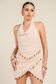 HALTER NECK EMBELLISHED MINI DRESS