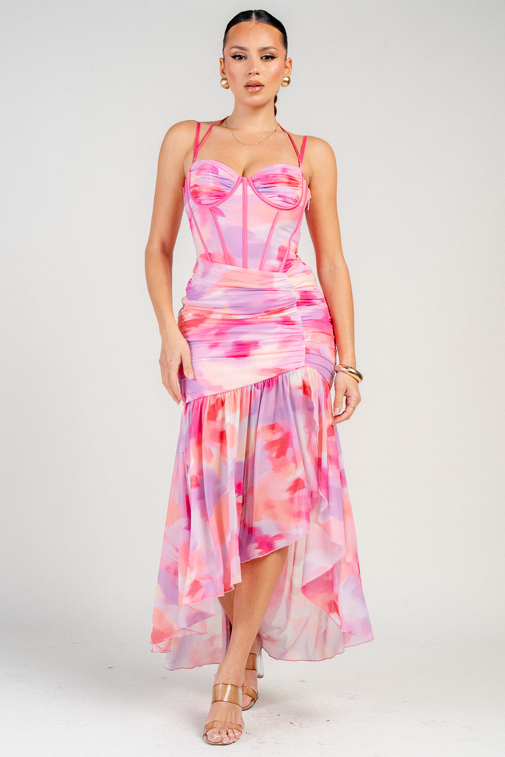 RUCHED ASYMMETRIC CORSET  DRESS