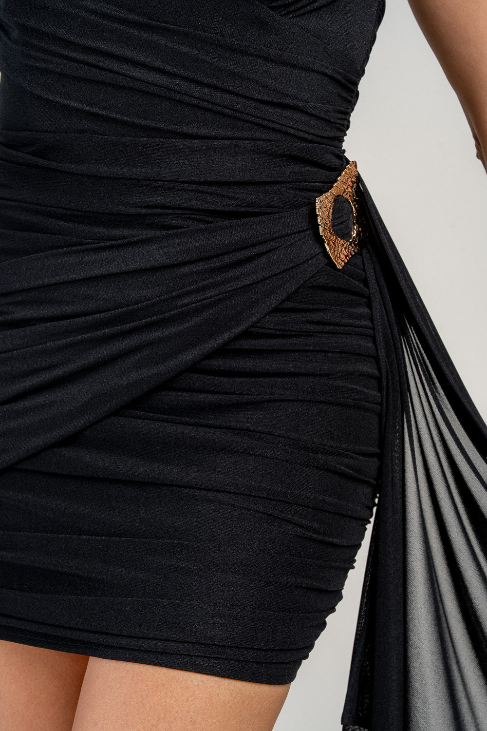 STRAPLESS MINI DRESS WITH SASH & GOLD TRIM