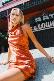 Satin Jacquard Halter Mini Dress