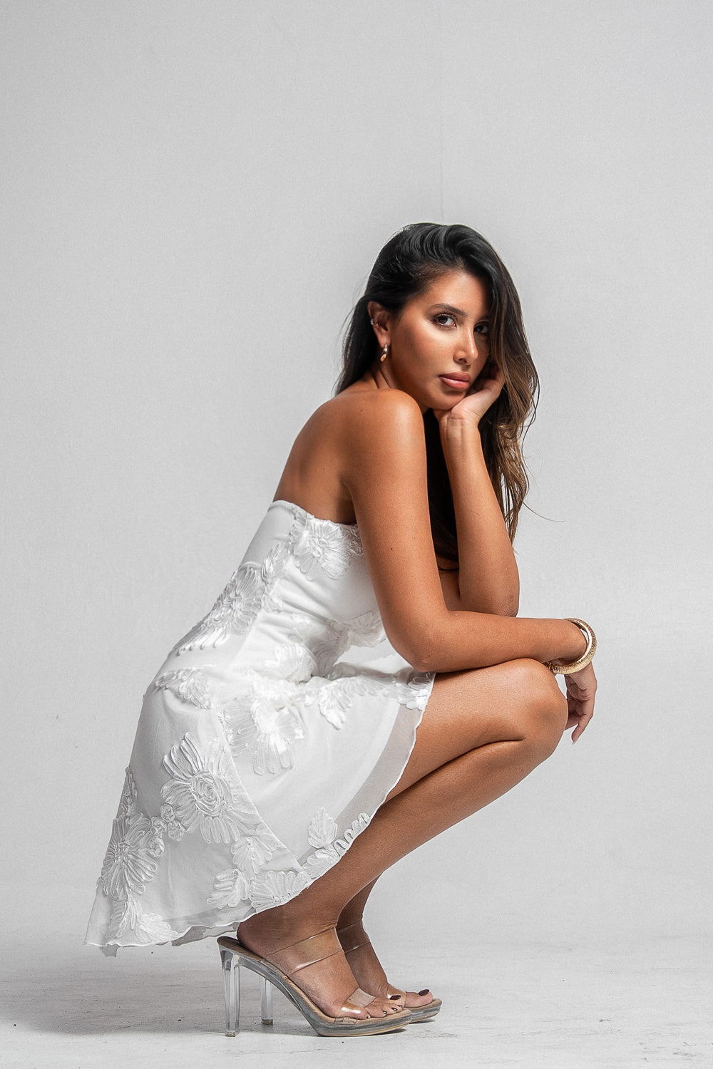 Strapless Floral Applique Mini Dress