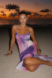 MESH PRINT WITH COWL NECK MAXI DRESS