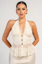 Lace Halter Peplum Top