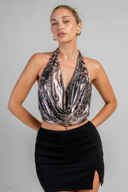 Metallic Animal Print Halter Top
