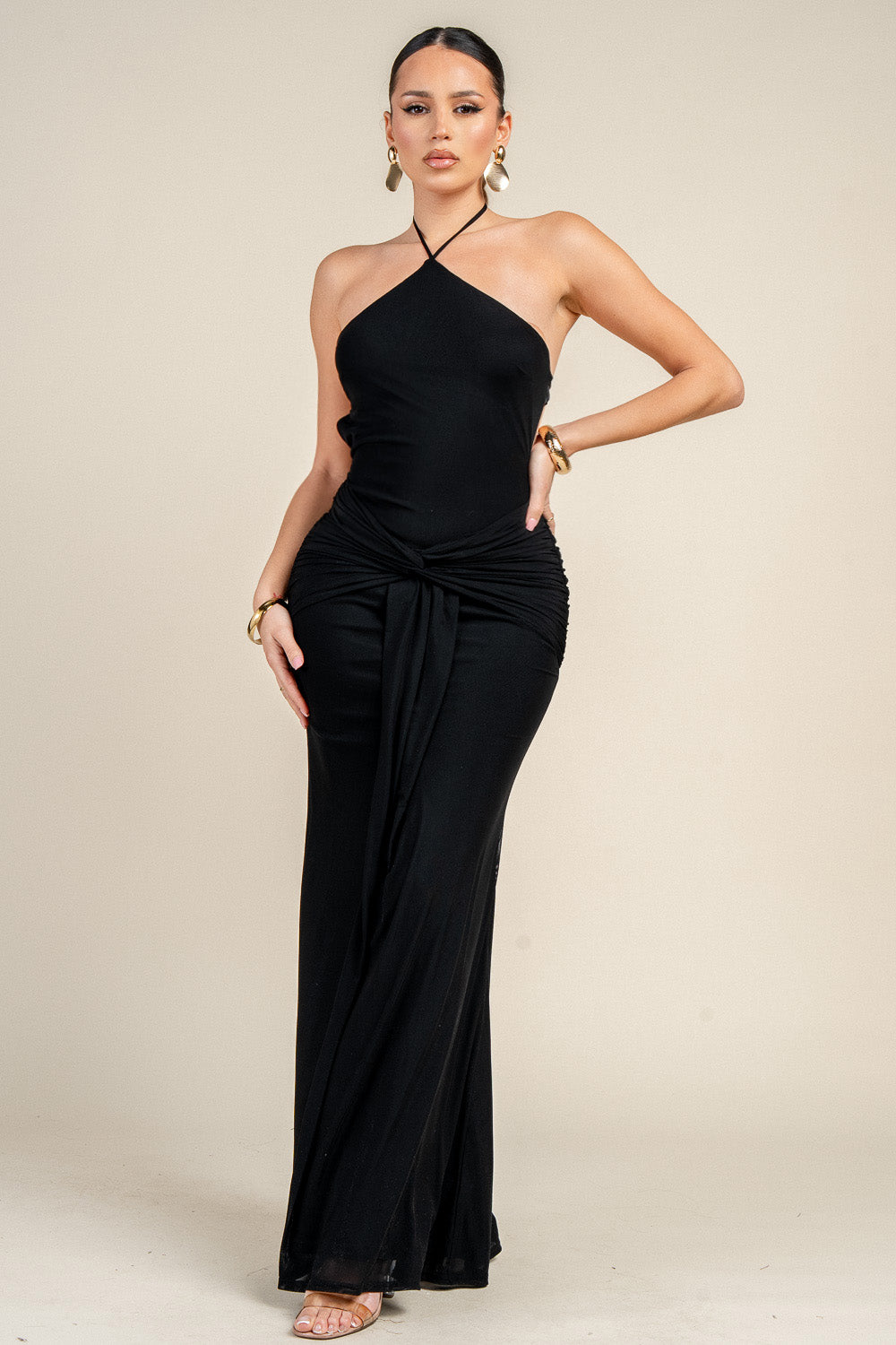 MESH W/ TWIST SASH DRESS