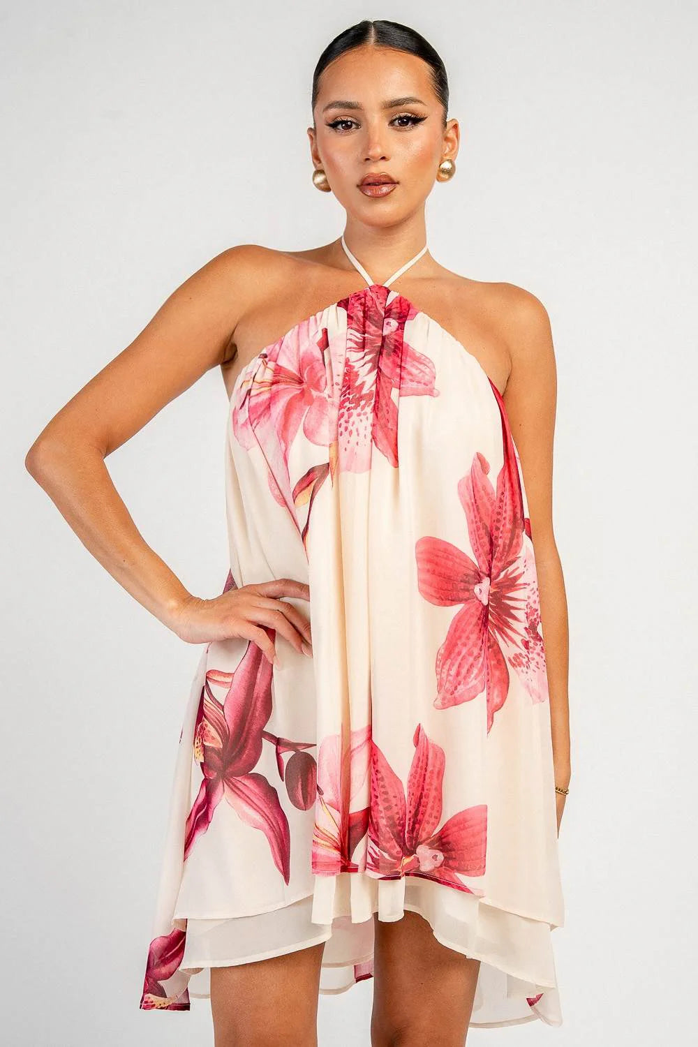 Floral Halter Swing Mini Dress