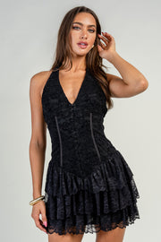 Lace Halter Corset Mini Dress