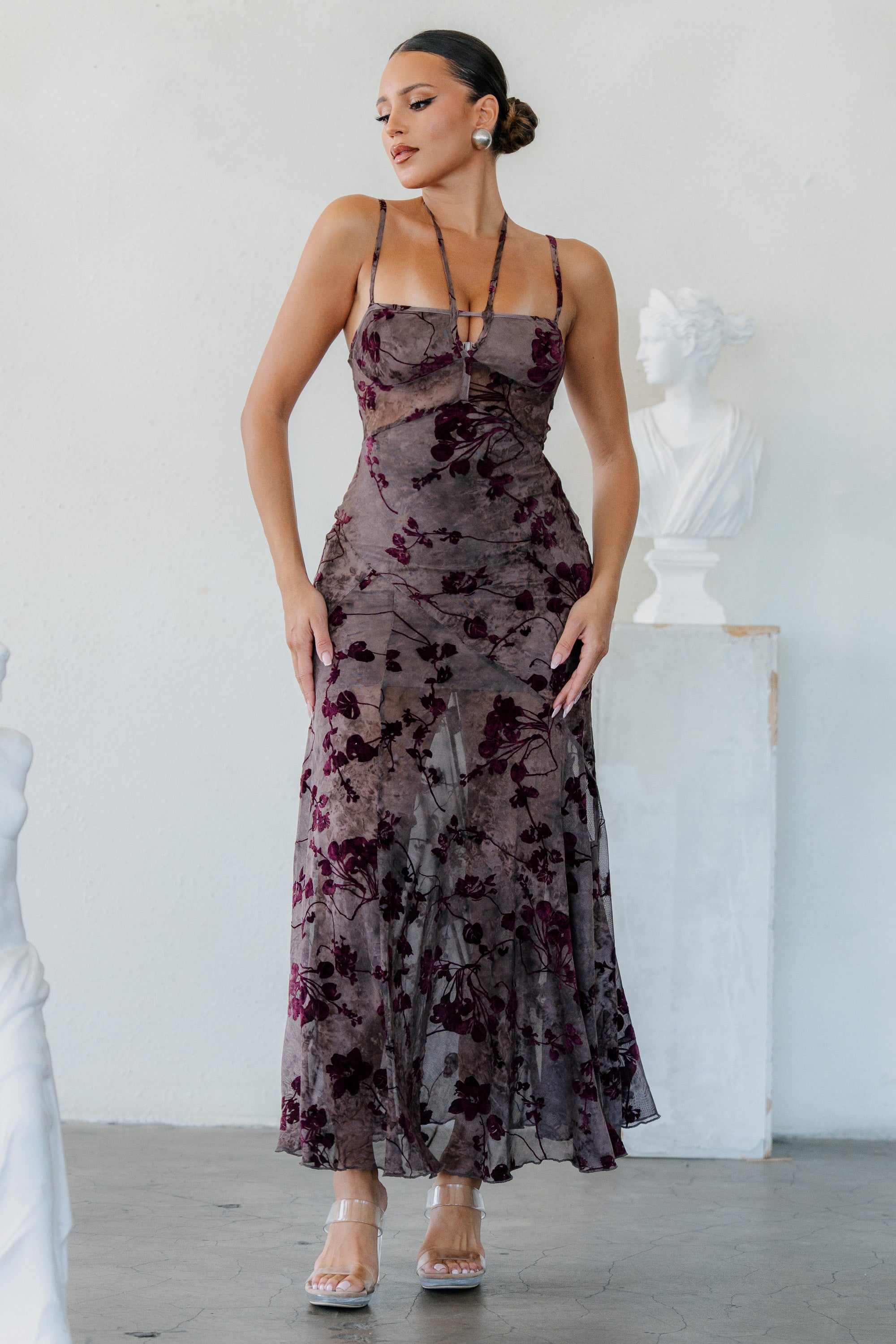 Vintage Floral Mesh Maxi Dress