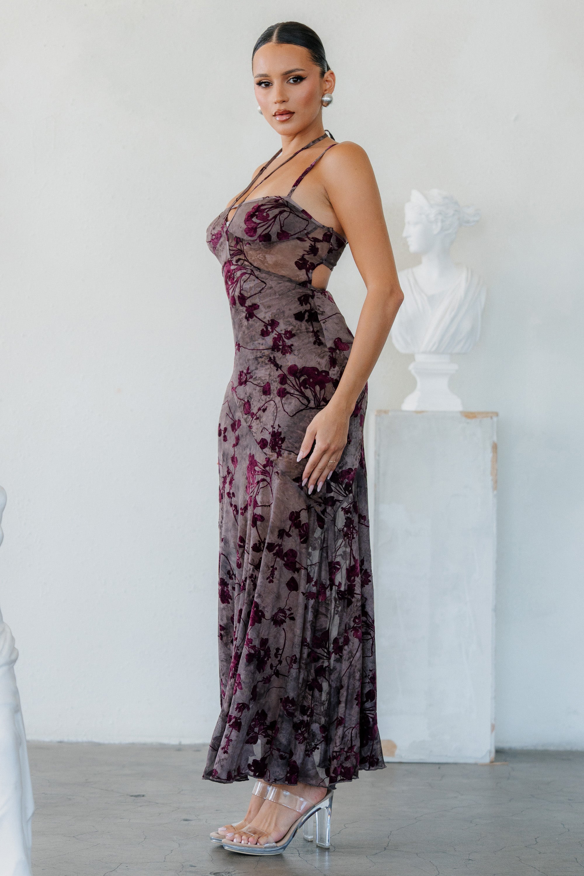 Vintage Floral Mesh Maxi Dress