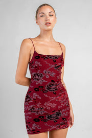Burgundy Floral Velvet Mini Dress