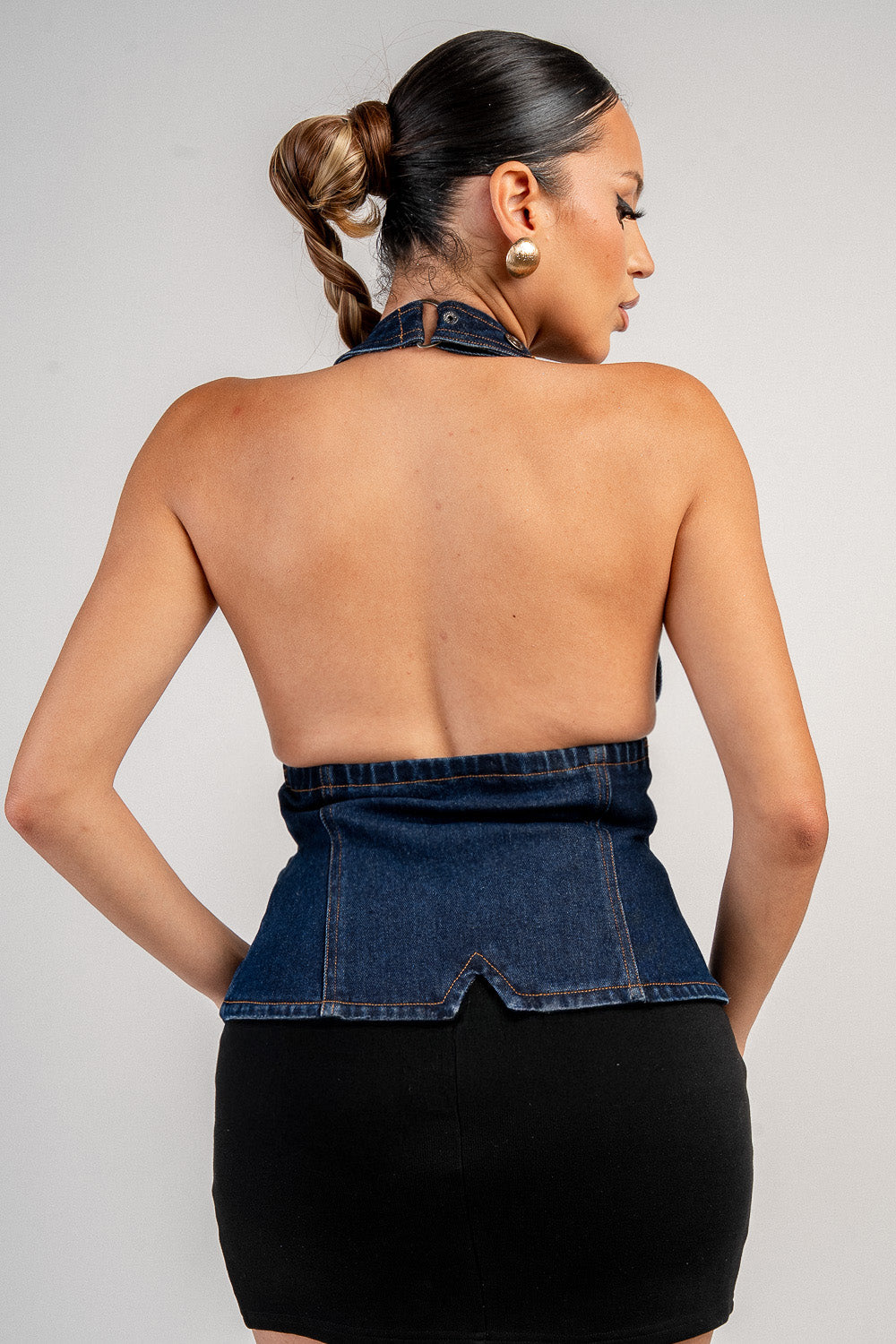 Buckle Detail Denim Halter Top
